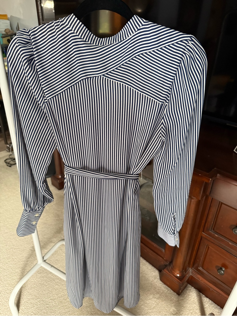LOFT Navy & White Striped Tie-Waist Long Sleeve Dress - Picture 2 of 4